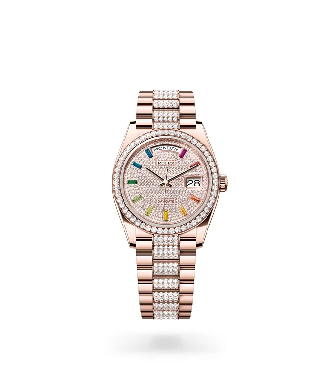 Rolex Day-Date Oyster, 36 mm, Everose-Gold mit Diamanten - M128345RBR-0043 at Huber Fine Watches & Jewellery