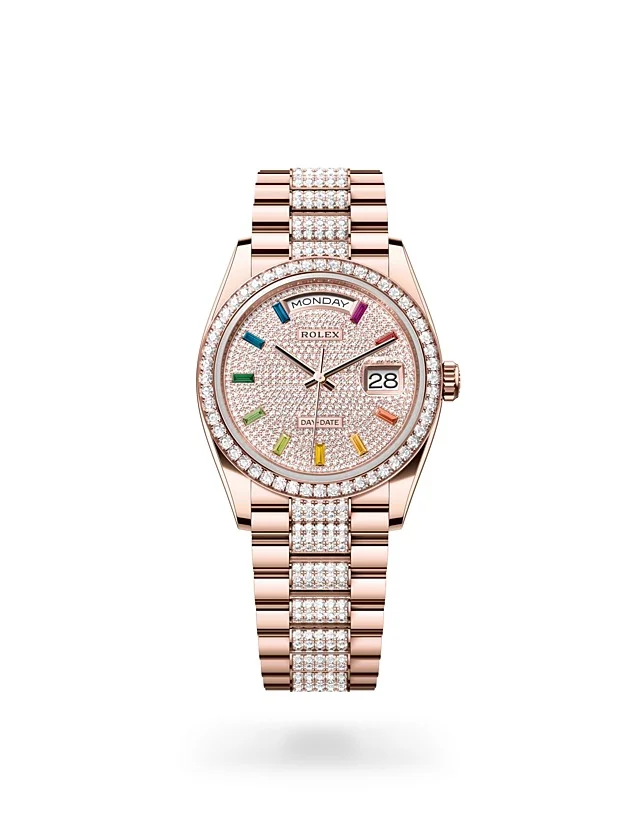 Rolex Day-Date Oyster, 36 mm, Everose-Gold mit Diamanten - M128345RBR-0043 at Huber Fine Watches & Jewellery