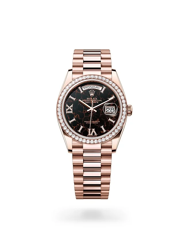 Rolex Day-Date Oyster, 36 mm, Everose-Gold mit Diamanten - M128345RBR-0044 at Huber Fine Watches & Jewellery