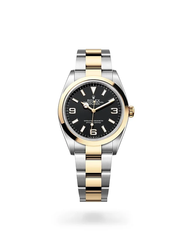 Rolex Explorer 36 Explorer Oyster, 36 mm, Edelstahl Oystersteel und Gelbgold - M124273-0001 at Huber Fine Watches & Jewellery