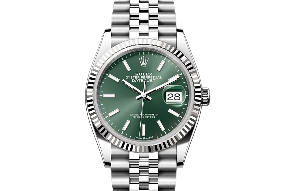 Rolex Datejust Oyster, 36 mm, Edelstahl Oystersteel und Weißgold - M126234-0051 at Huber Fine Watches & Jewellery