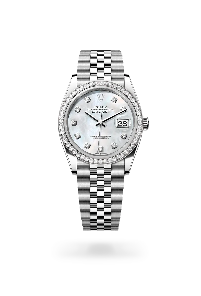 Rolex Datejust Oyster, 36 mm, Edelstahl Oystersteel und Weißgold mit Diamanten - M126284RBR-0011 at Huber Fine Watches & Jewellery