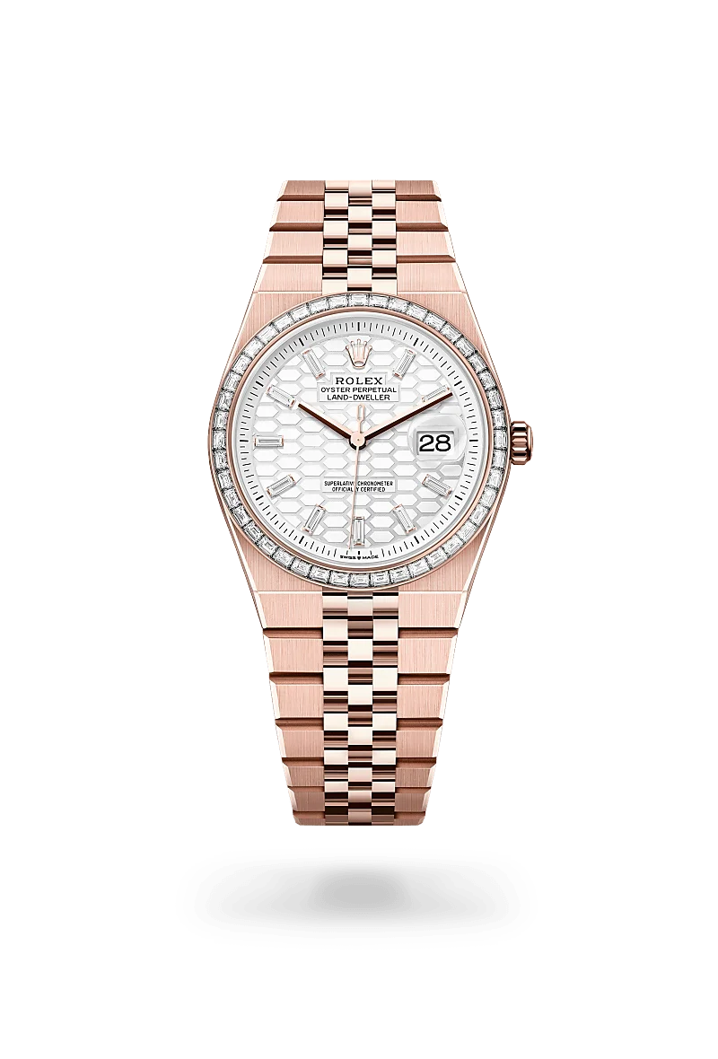 Rolex Land-Dweller Oyster, 36 mm, Everose gold and diamonds - M127285TBR-0002 at Huber Fine Watches & Jewellery