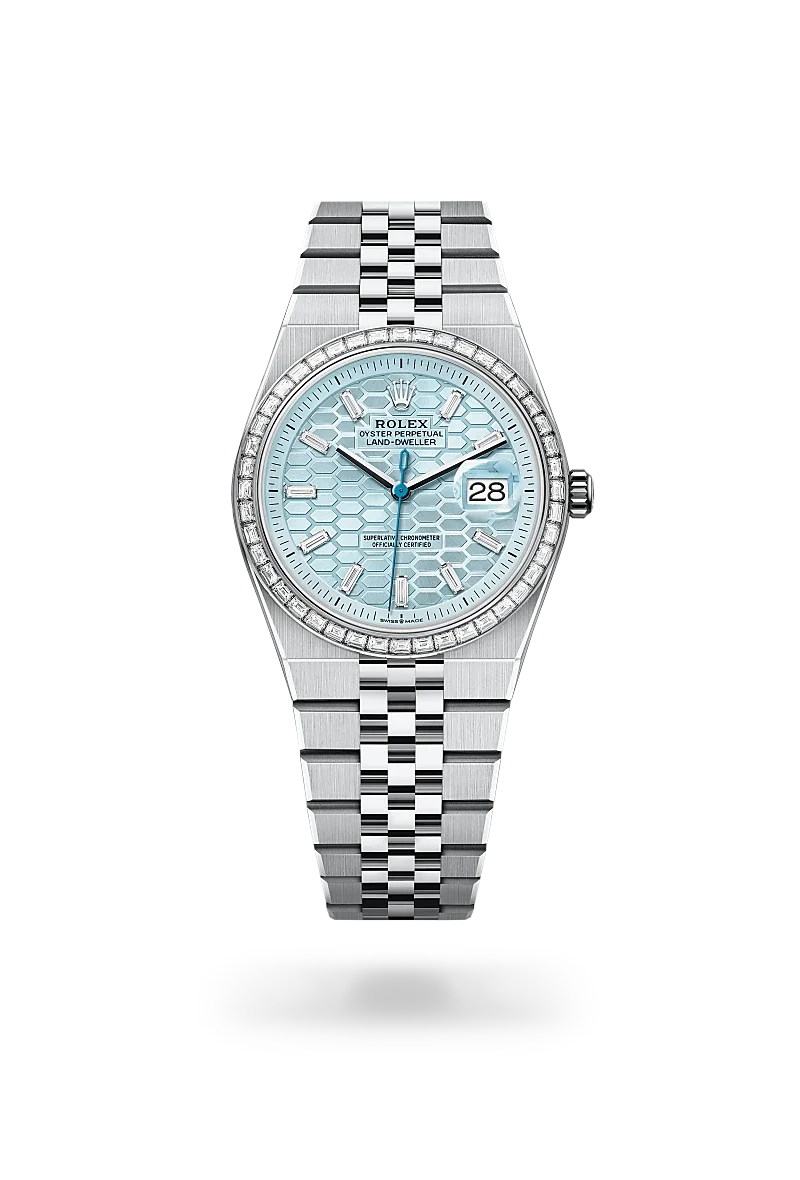 Rolex Land-Dweller Oyster, 36 mm, platinum and diamonds - M127286TBR-0001 at Huber Fine Watches & Jewellery