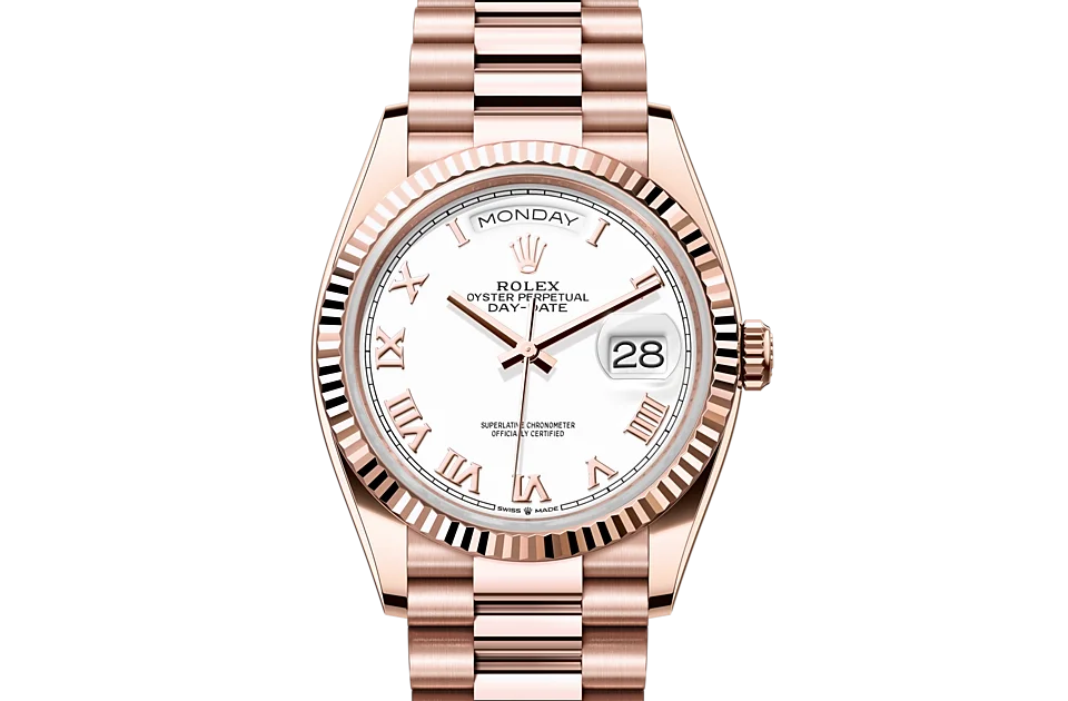 Rolex Day-Date Oyster, 36 mm, Everose-Gold - M128235-0052 at Huber Fine Watches & Jewellery