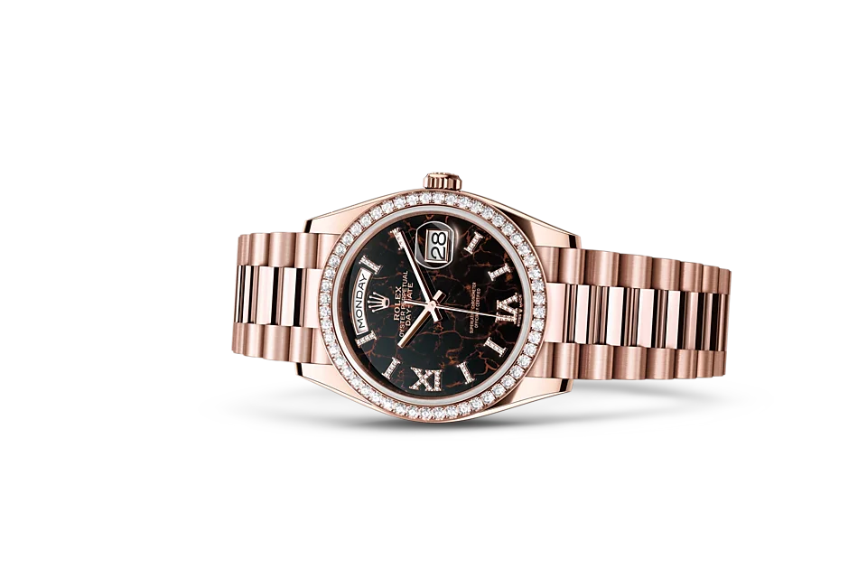 Rolex Day-Date Oyster, 36 mm, Everose-Gold mit Diamanten - M128345RBR-0044 at Huber Fine Watches & Jewellery