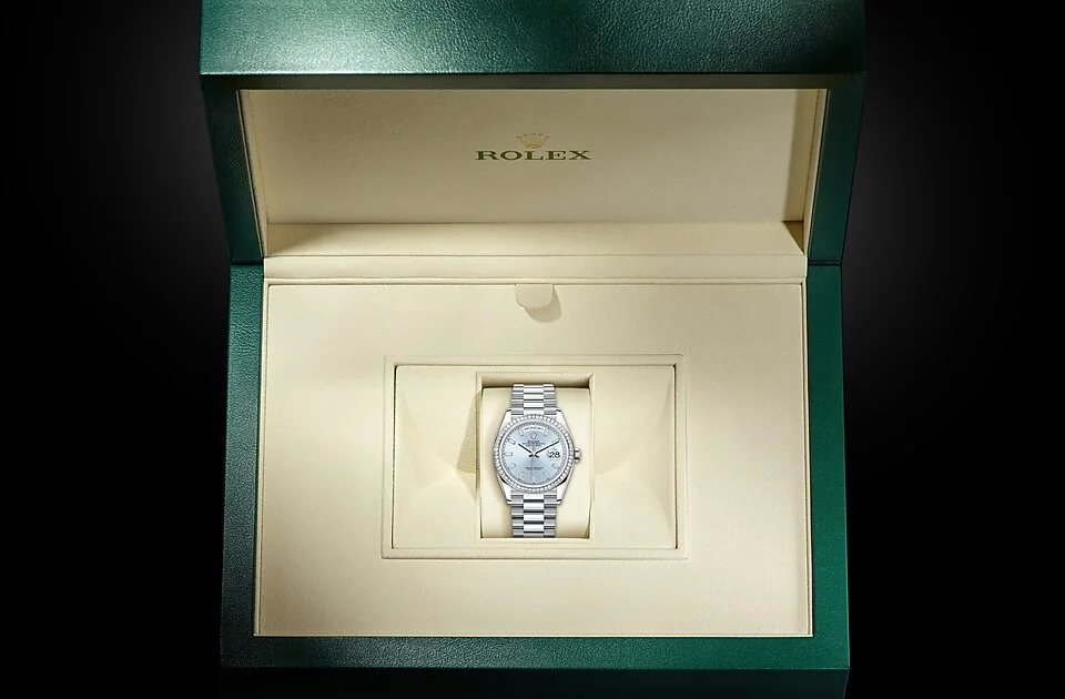 Rolex Day-Date Oyster, 36 mm, Platin mit Diamanten - M128396TBR-0003 at Huber Fine Watches & Jewellery