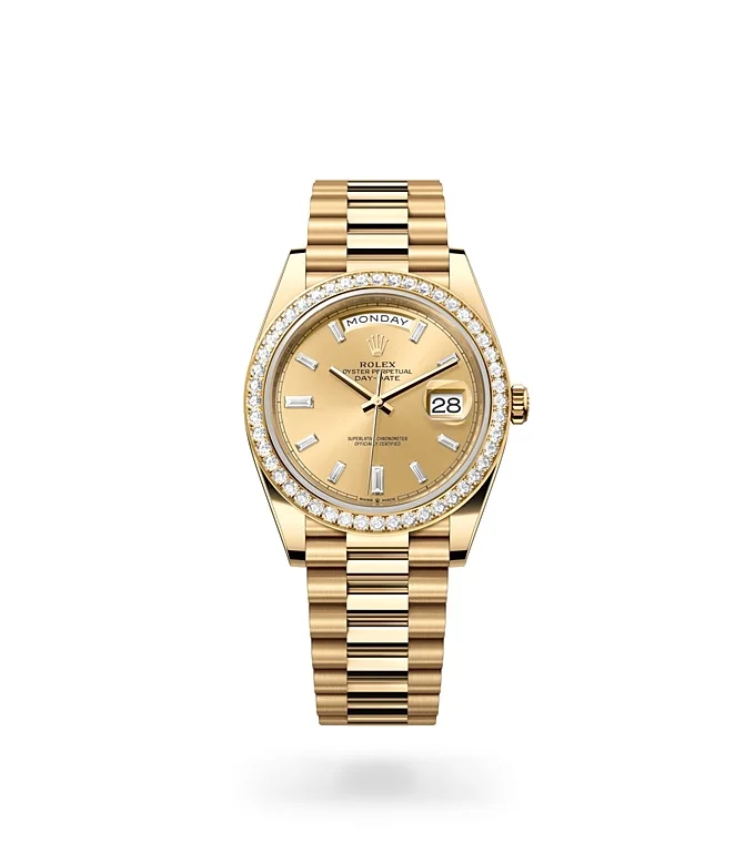 Rolex Day-Date Oyster, 40 mm, Gelbgold mit Diamanten - M228348RBR-0002 at Huber Fine Watches & Jewellery