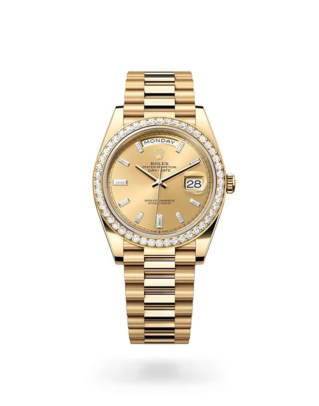 Rolex Day-Date Oyster, 40 mm, Gelbgold mit Diamanten - M228348RBR-0002 at Huber Fine Watches & Jewellery