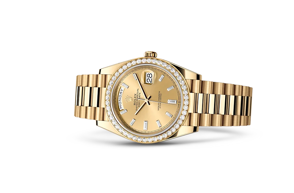 Rolex Day-Date Oyster, 40 mm, Gelbgold mit Diamanten - M228348RBR-0002 at Huber Fine Watches & Jewellery