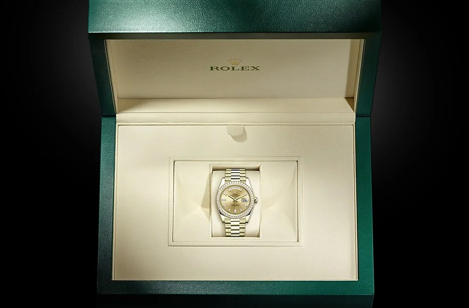 Rolex Day-Date Oyster, 40 mm, Gelbgold mit Diamanten - M228348RBR-0002 at Huber Fine Watches & Jewellery