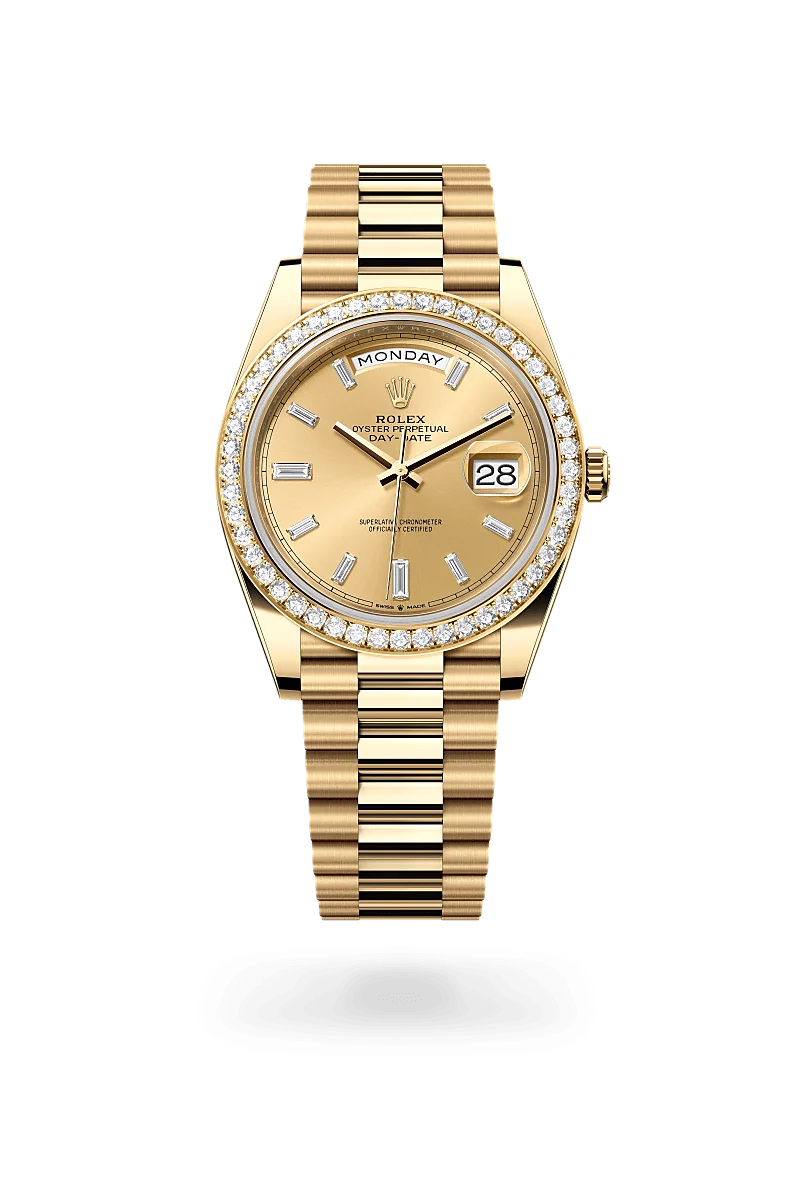 Rolex Day-Date Oyster, 40 mm, Gelbgold mit Diamanten - M228348RBR-0002 at Huber Fine Watches & Jewellery