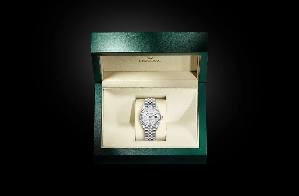 Rolex Datejust Oyster, 31 mm, Edelstahl Oystersteel und Weißgold mit Diamanten - M278384RBR-0008 at Huber Fine Watches & Jewellery