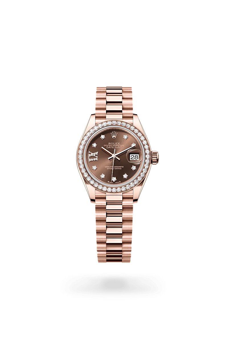 Rolex Lady-Datejust Oyster, 28 mm, Everose gold and diamonds - M279135RBR-0001 at Huber Fine Watches & Jewellery