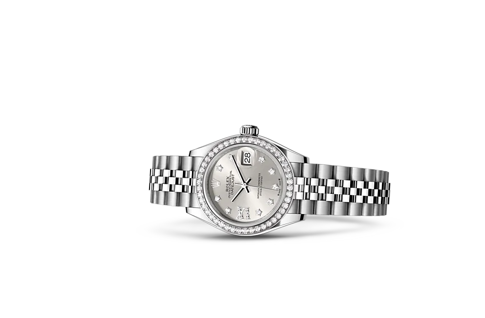 Rolex Lady-Datejust Oyster, 28 mm, Edelstahl Oystersteel und Weißgold mit Diamanten - M279384RBR-0021 at Huber Fine Watches & Jewellery